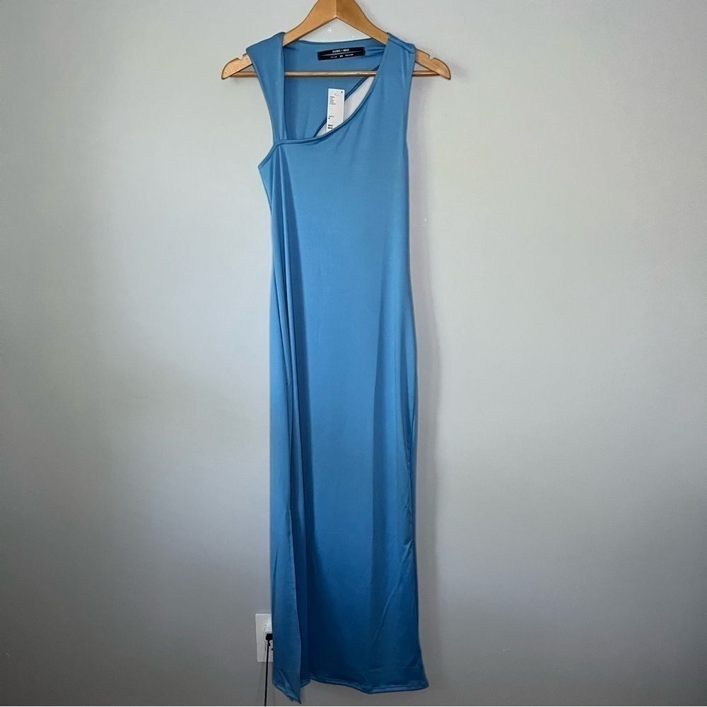 Urban Outfitters Silence + Noise Yasemine Asymmetrical Blue Maxi Dress Sz M NWT - Picture 4 of 16
